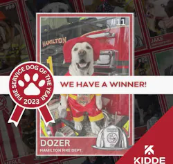 Dozer from the Hamilton Township, NJ, Division of Fire, is the winner of this year's National Fire Service Dog Photo Contest. Dozer from the Hamilton Township, NJ, Division of Fire, is the winner of this year's National Fire Service Dog Photo Contest.