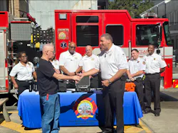 Mark Langley, CEO of NPS-DDP, was on-hand to present the drone and Public Safety specific accessories to NOFD Superintendent Roman Nelson. Mark Langley, CEO of NPS-DDP, was on-hand to present the drone and Public Safety specific accessories to NOFD Superintendent Roman Nelson.