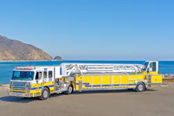 Ventura County, CA, Fire Department’s new tractor-drawn aerial is the third of what soon will be five tillers in the department’s Rosenbauer fleet. Ventura County, CA, Fire Department’s new tractor-drawn aerial is the third of what soon will be five tillers in the department’s Rosenbauer fleet.