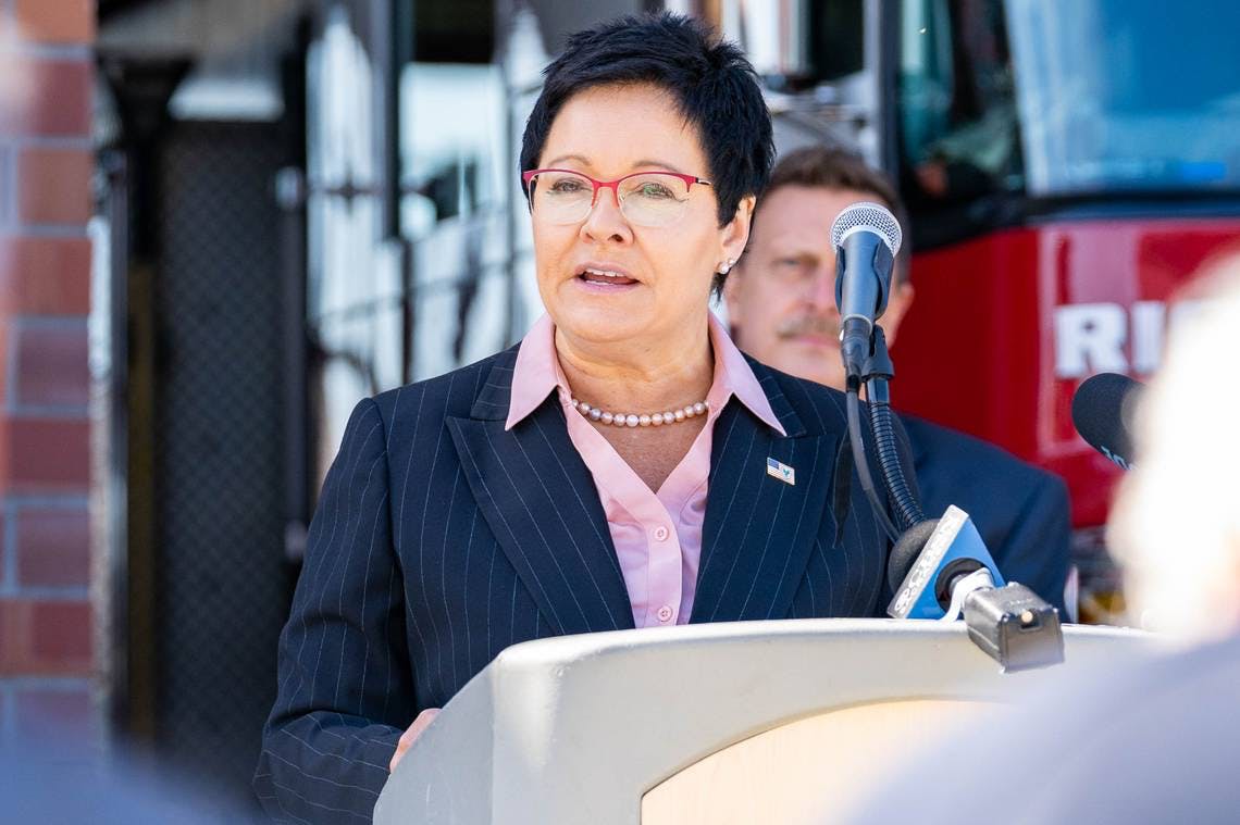 In this file photo, U.S. Fire Administrator Dr. Lori Moore-Merrell talks about the dangers of wildfires during a press conference in April 2023 in California.