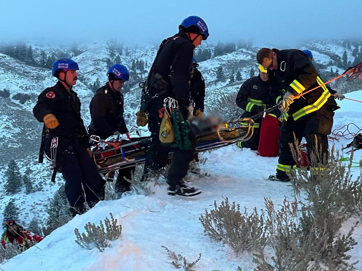Boise firefighters were lowered down an embankment to treat and package the patient.