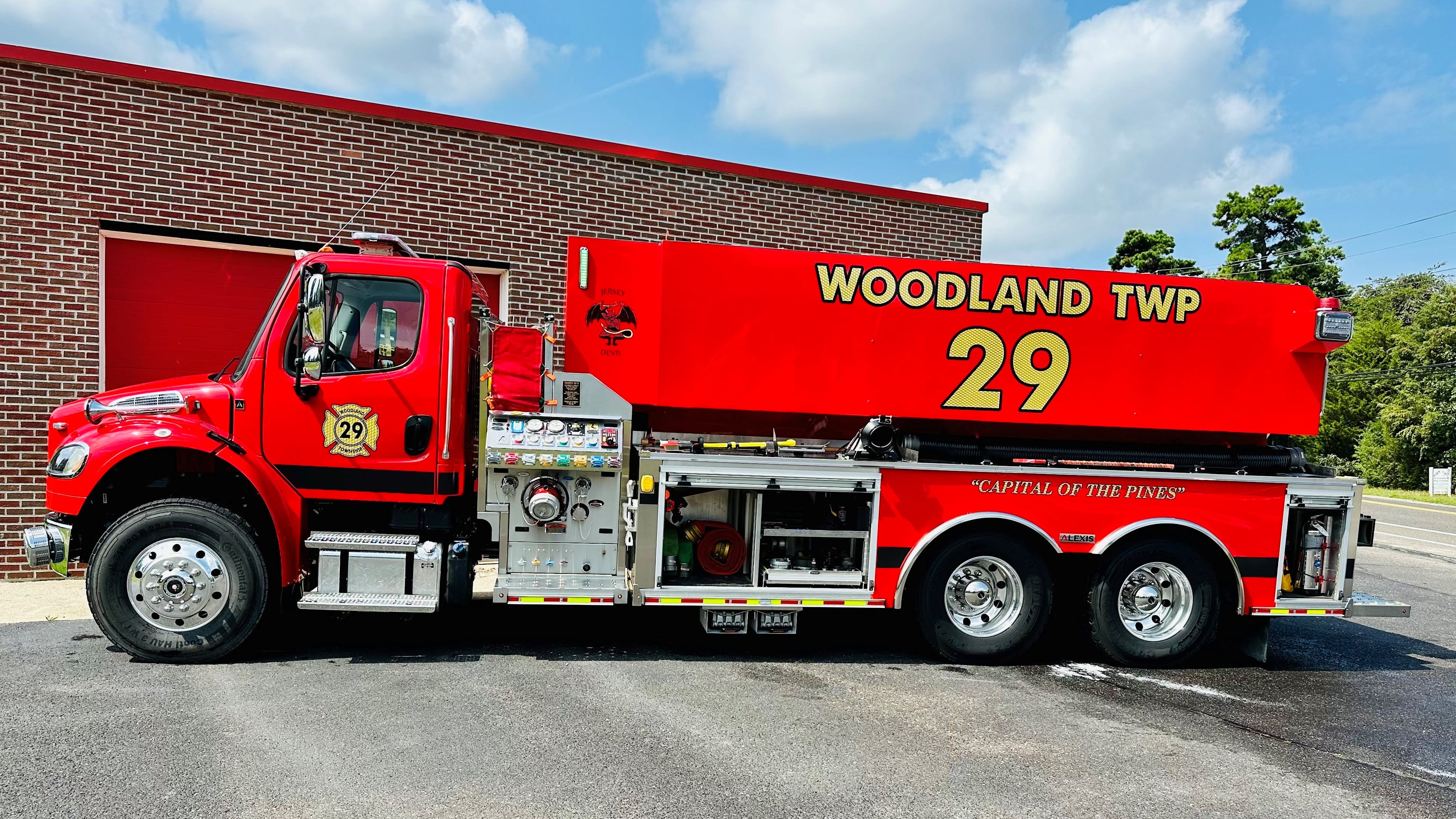Alexis Fire Equipment built this 3,000-gallon tanker for Woodland Township, NJ Fire & EMS on a Freightliner chassis with a two-door cab.