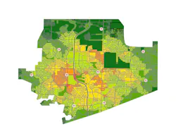This map, which was outputted by a geographic information system (GIS), shows station overlap (colored areas) at eight minutes of travel time. This map, which was outputted by a geographic information system (GIS), shows station overlap (colored areas) at eight minutes of travel time.