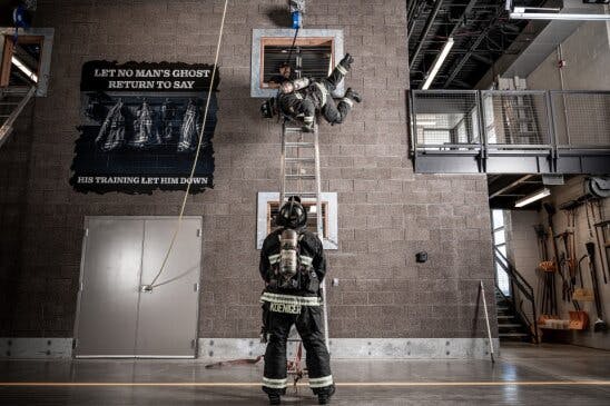 Unlike a traditional human belay or alternative fall protection systems, TRUBLUE iQ provides consistent tension on the safety line as a trainee climbs and descends from height.