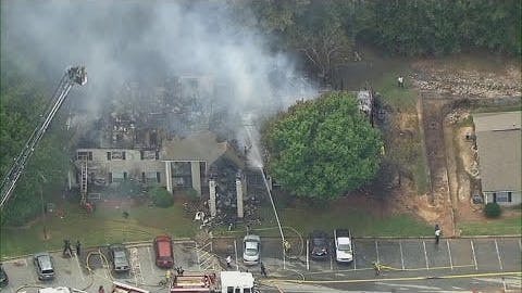 Massive fire engulfs apartment complex in Douglasville | Aerials
