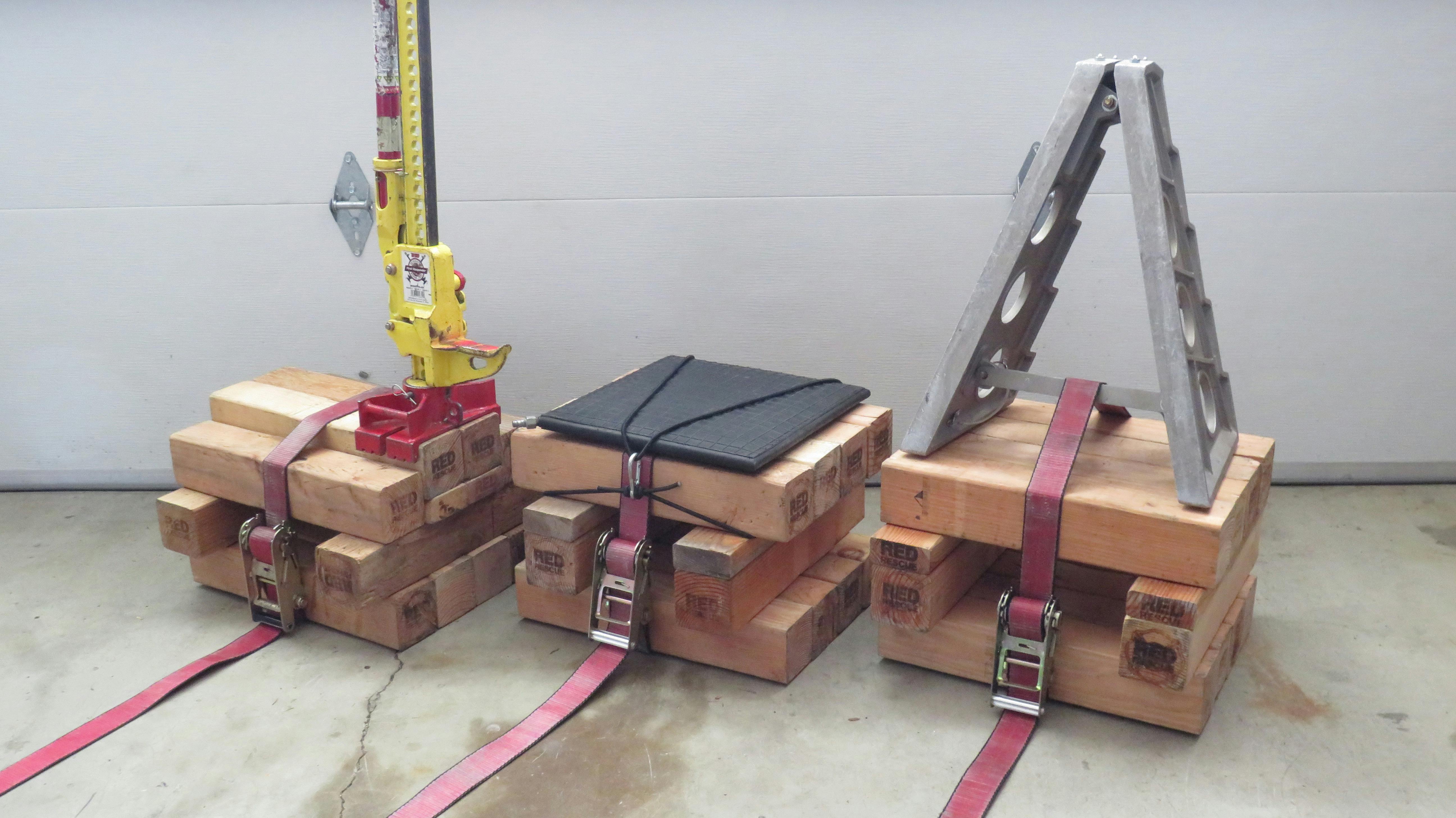 Photo 1: Secured crib stacks with tools 12 inches high.