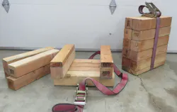 Photo 13: Cribbing partially disassembled to make a secured crib stack. Photo 13: Cribbing partially disassembled to make a secured crib stack.