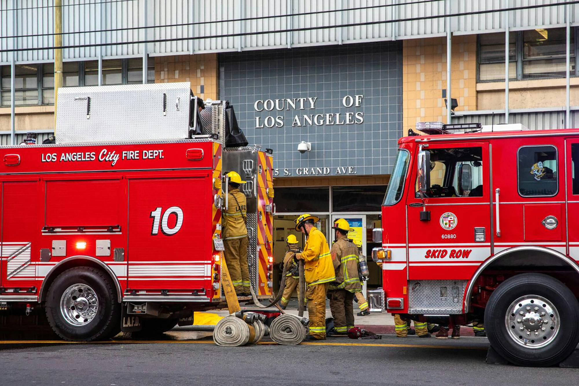 Los Angeles County firefighters wrap up an operation.