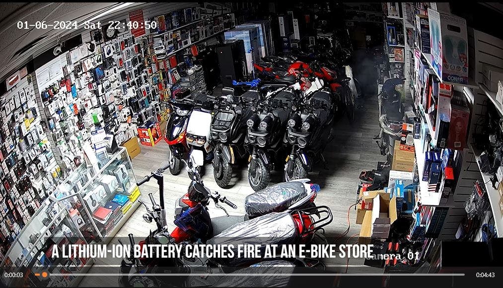 B-roll of lithium-ion battery fires.