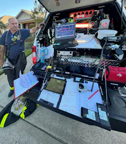 This command post, which was for a four-alarm wildland urban interface fire that involved numerous neighborhoods and damaged nearly two dozen houses, includes a mobile radio, portable radios, numerous cellphones with chargers, and a computer and an iPad with cellular service. The incident involved more than a half-dozen entities and was managed under the Unified Command model. Numerous company officers were assigned to the command post to help to facilitate communications through the use of five channels, numerous cellphones and a computer with CAD to allow the tracking of resources. One channel was assigned strictly for the command staff to communicate nonemergency information regarding coverage, logistics and future potential needs. This command post, which was for a four-alarm wildland urban interface fire that involved numerous neighborhoods and damaged nearly two dozen houses, includes a mobile radio, portable radios, numerous cellphones with chargers, and a computer and an iPad with cellular service. The incident involved more than a half-dozen entities and was managed under the Unified Command model. Numerous company officers were assigned to the command post to help to facilitate communications through the use of five channels, numerous cellphones and a computer with CAD to allow the tracking of resources. One channel was assigned strictly for the command staff to communicate nonemergency information regarding coverage, logistics and future potential needs.
