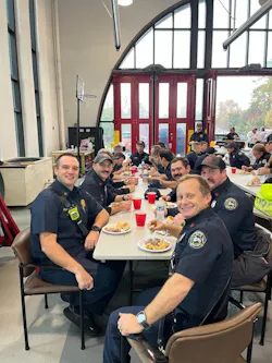 Current members of the Charleston, SC, Fire Department stop by during their shift to enjoy the holiday meal and fellowship. Current members of the Charleston, SC, Fire Department stop by during their shift to enjoy the holiday meal and fellowship.