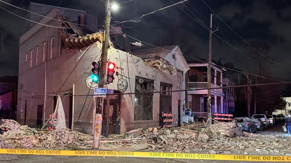 The partial collapse of this New Orleans building took out a transformer leaving hundreds without power.