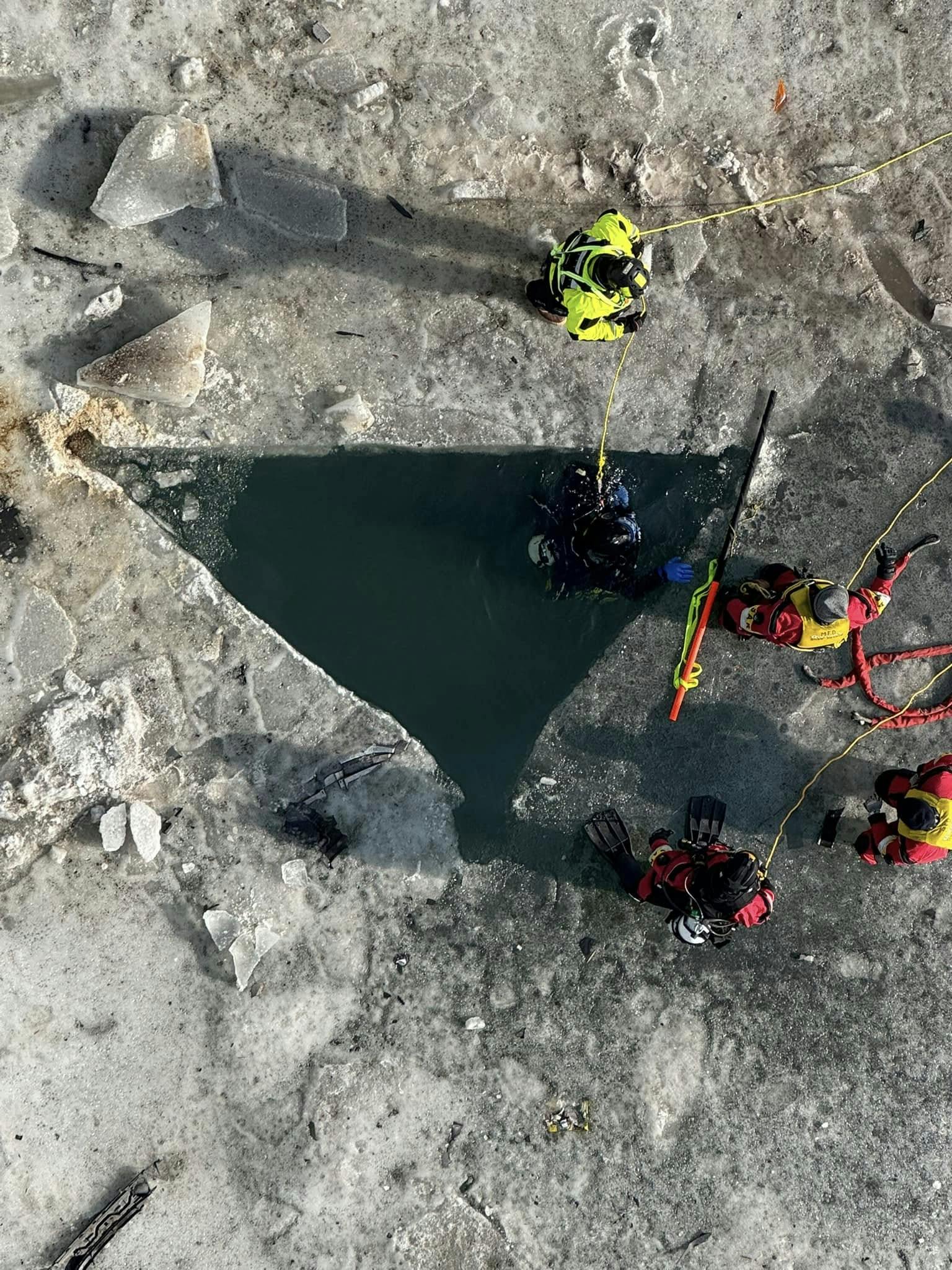 Ice rescue technicians from a number of departments assisted with the recovery of an occupied vehicle from Cheat Lake on Sunday.