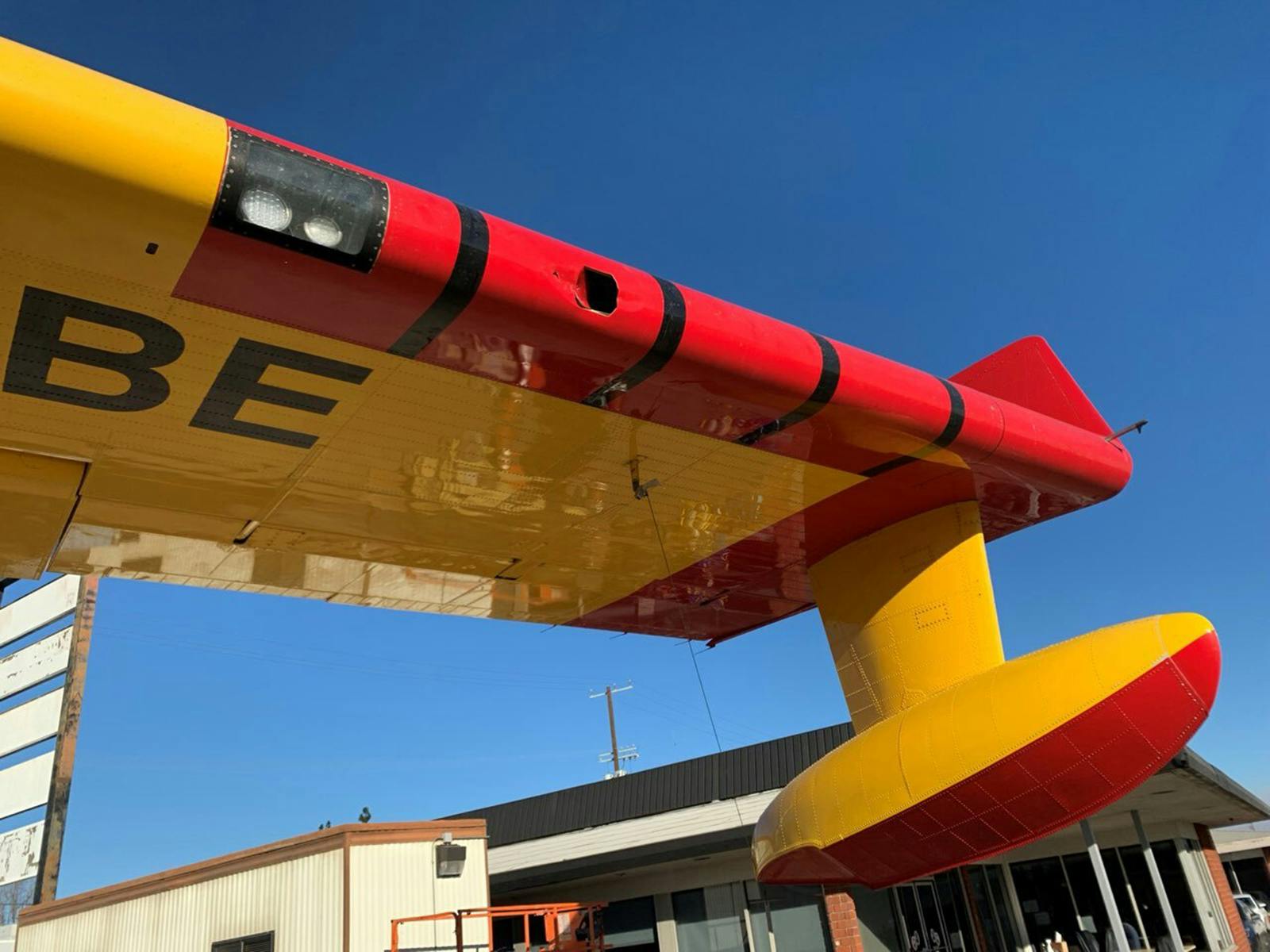 The fist-size hole in this Super Scooper's wing caused more than $65,000 damage.