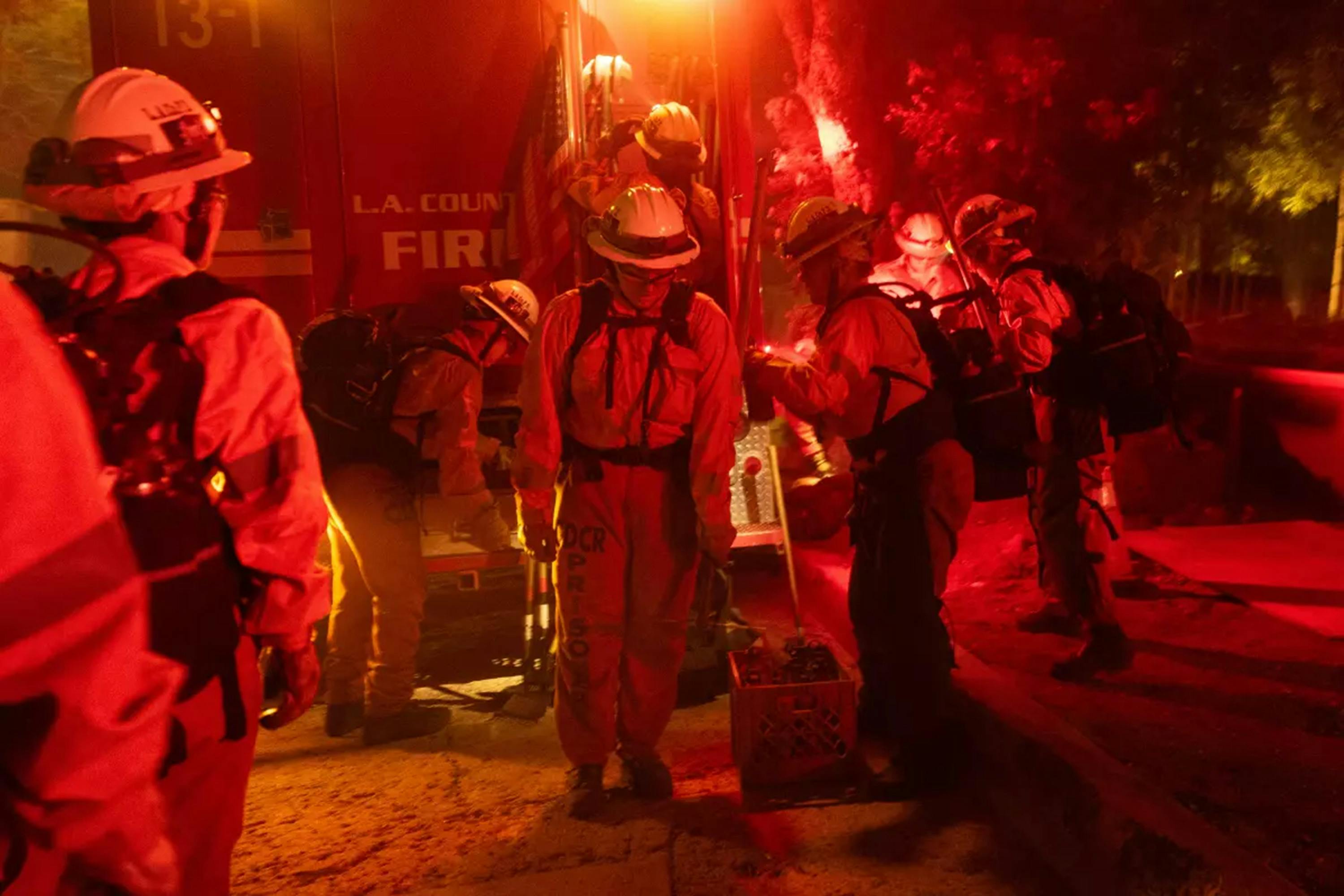 Inmate firefighters work at the Sunset fire in Hollywood on Jan. 8.