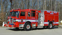 Engine 506 of the Prince William County (PWC), VA, Fire & Rescue System is a 2022 Pierce Arrow XT that’s equipped with a 1,500-gpm pump and 750-gallon tank. The rig is one of the four newest pumpers in the department’s fleet. Note the front cab-mounted handrails and downview mirror and the recessed, bumper-mounted warning lights. Engine 506 of the Prince William County (PWC), VA, Fire & Rescue System is a 2022 Pierce Arrow XT that’s equipped with a 1,500-gpm pump and 750-gallon tank. The rig is one of the four newest pumpers in the department’s fleet. Note the front cab-mounted handrails and downview mirror and the recessed, bumper-mounted warning lights.