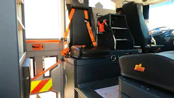 The RTX's driveshaft-free vehicle allows for a lower entry cab height of 10 inches (in operation mode), as well as an open cockpit design/crew cabin, featuring rotatable driver/officer seats and an oval seating arrangement for improved communication during transport. The RTX's driveshaft-free vehicle allows for a lower entry cab height of 10 inches (in operation mode), as well as an open cockpit design/crew cabin, featuring rotatable driver/officer seats and an oval seating arrangement for improved communication during transport.