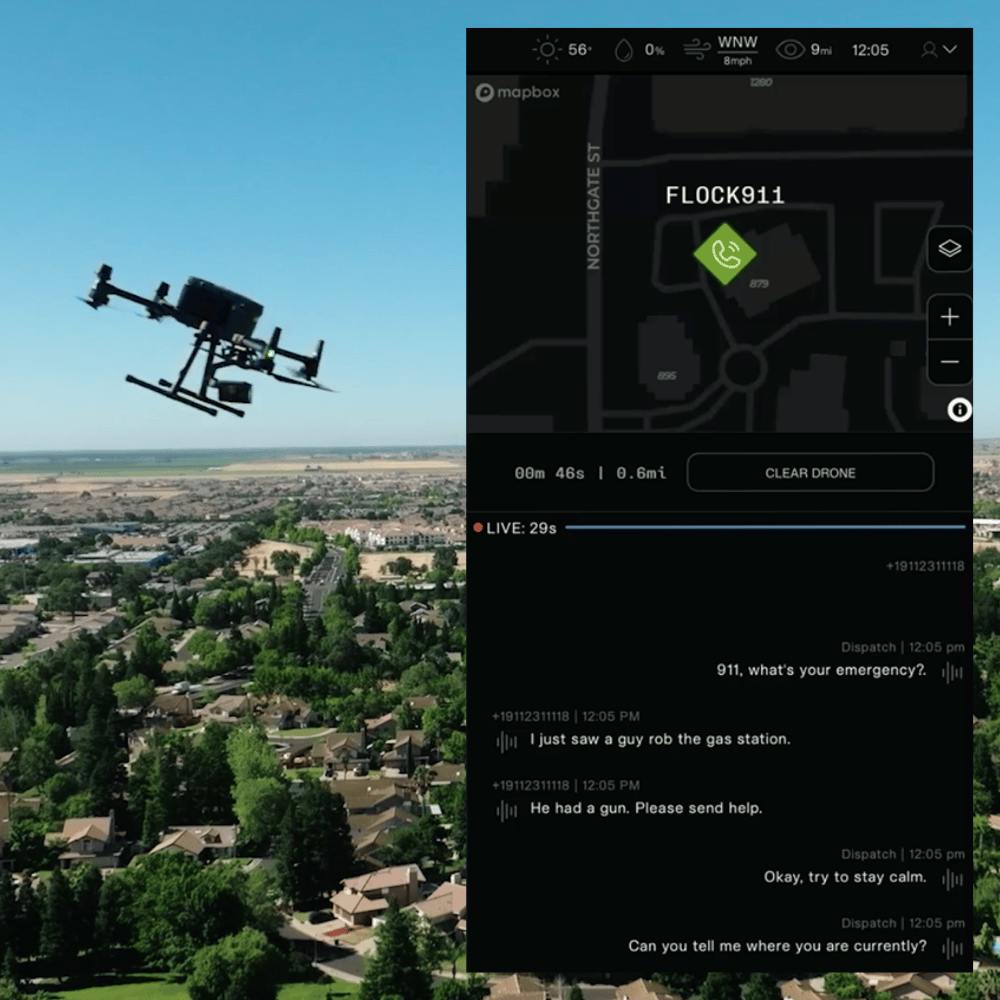 With Flock Aerodome Drone as First Responder (DFR) system, agencies can now deploy drones based on active 9-1-1 call.