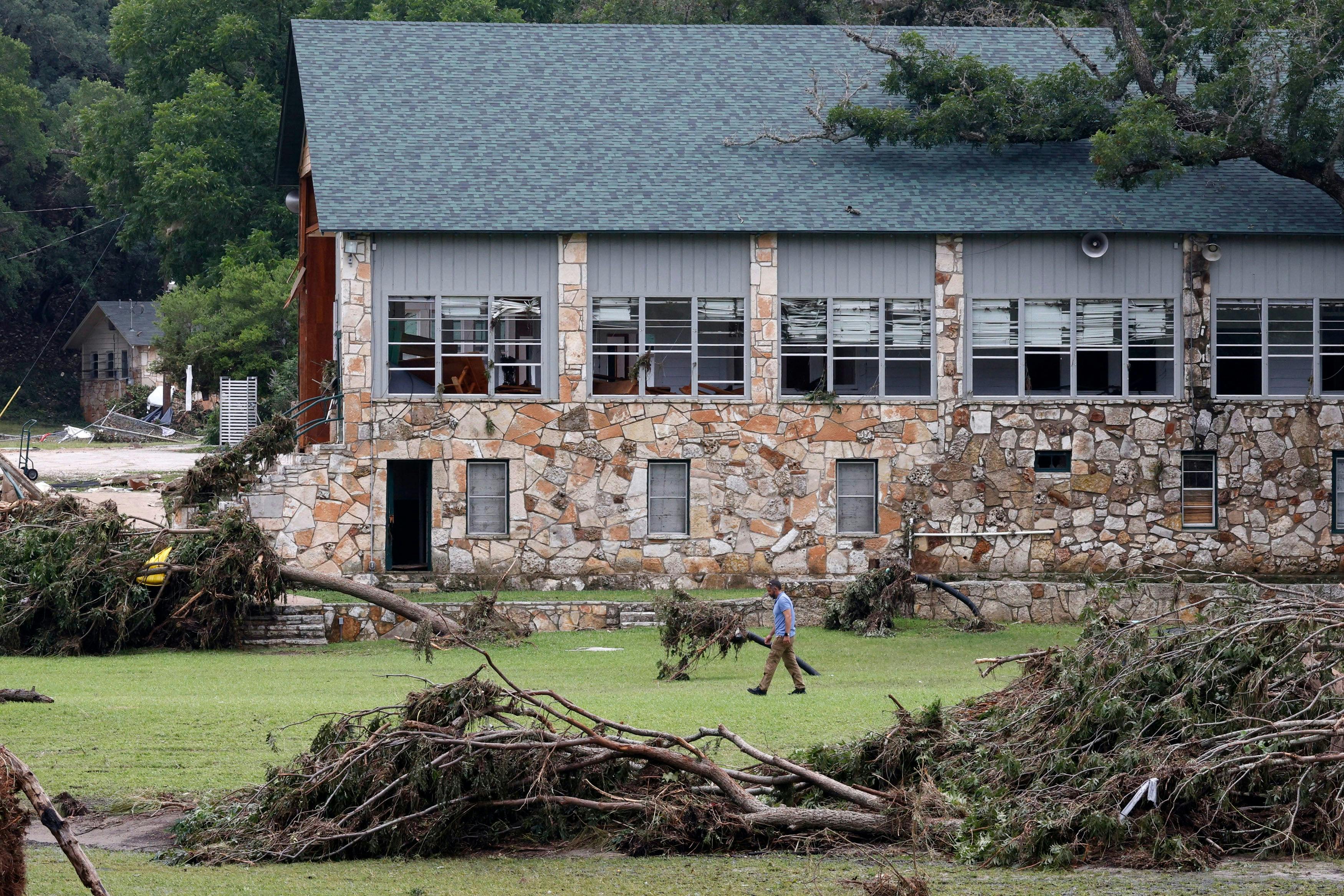 The scene at Camp Mystic, in Hunt, where a flash flood swept through the area early Friday morning and left many children missing.