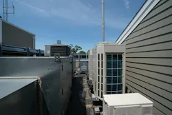 A variable refrigerant flow (VRF) Heat Recovery System is an HVAC system that can simultaneously provide both heating and cooling to different zones of a fire station. A variable refrigerant flow (VRF) Heat Recovery System is an HVAC system that can simultaneously provide both heating and cooling to different zones of a fire station.