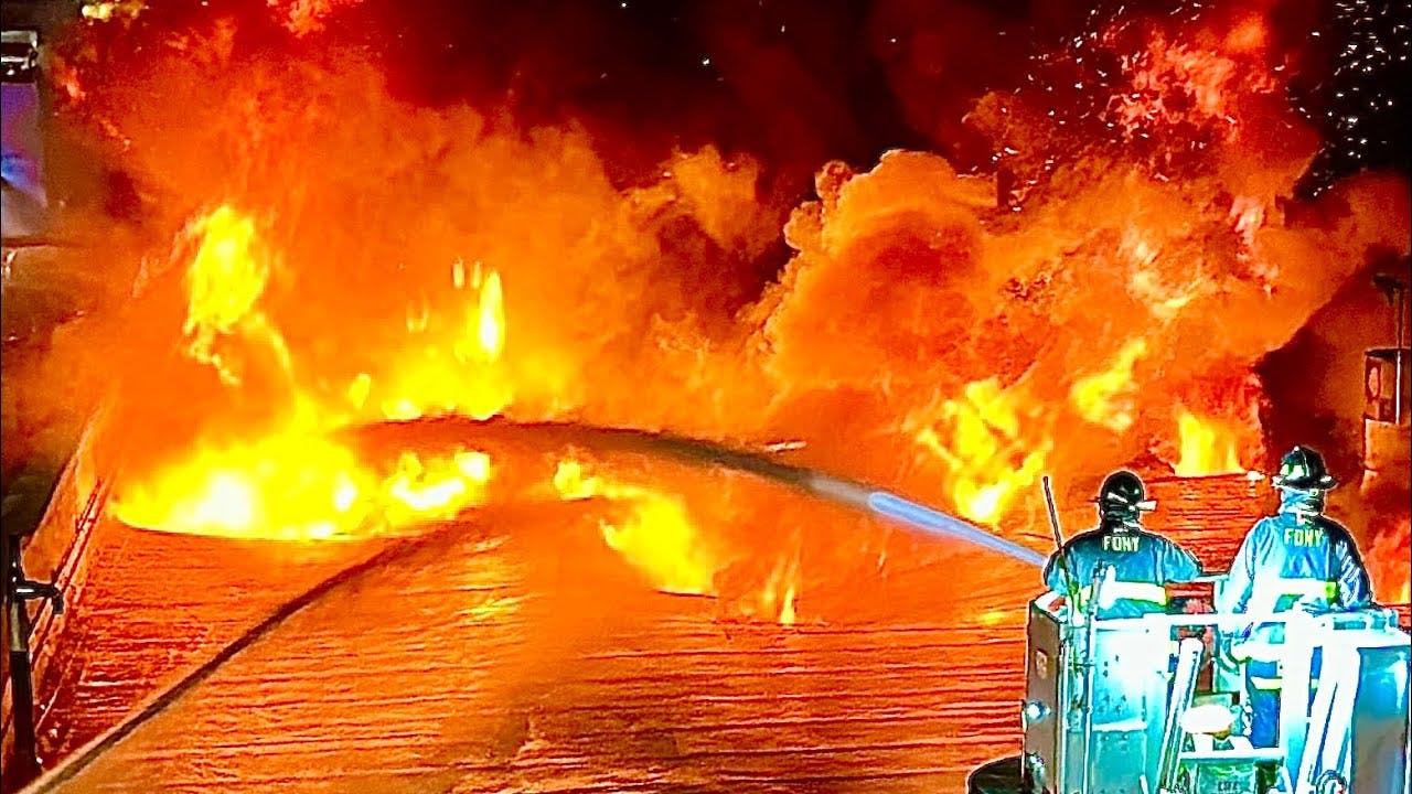 FDNY Firefighters Battle 5-Alarm Fire at Brooklyn Waterfront Warehouse