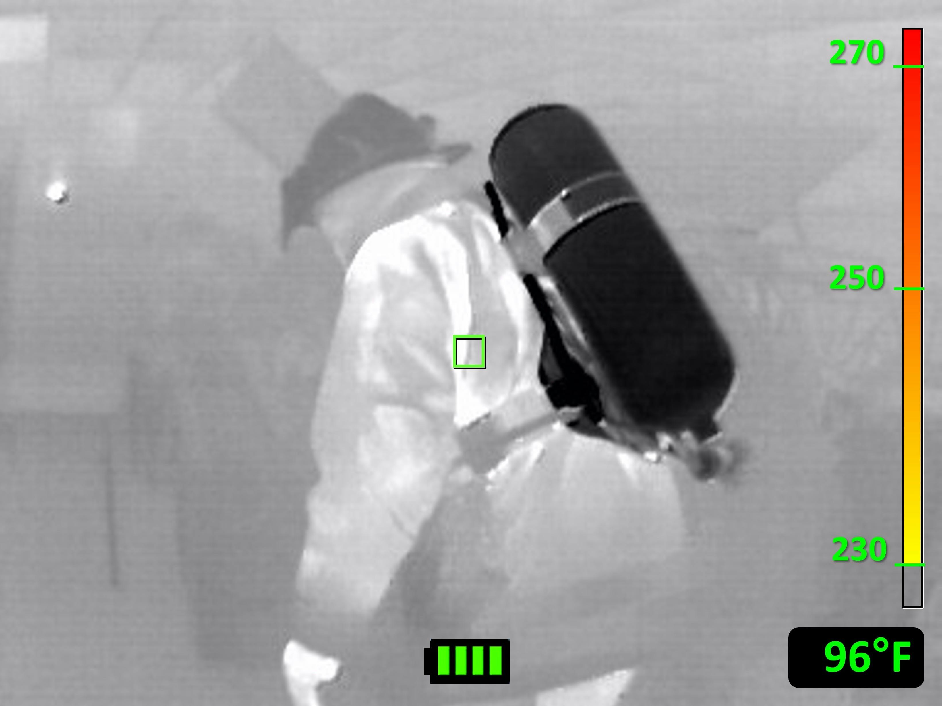 The shape and contrast of the operating SCBA stands out against the background.