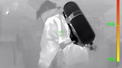 The shape and contrast of the operating SCBA stands out against the background. The shape and contrast of the operating SCBA stands out against the background.