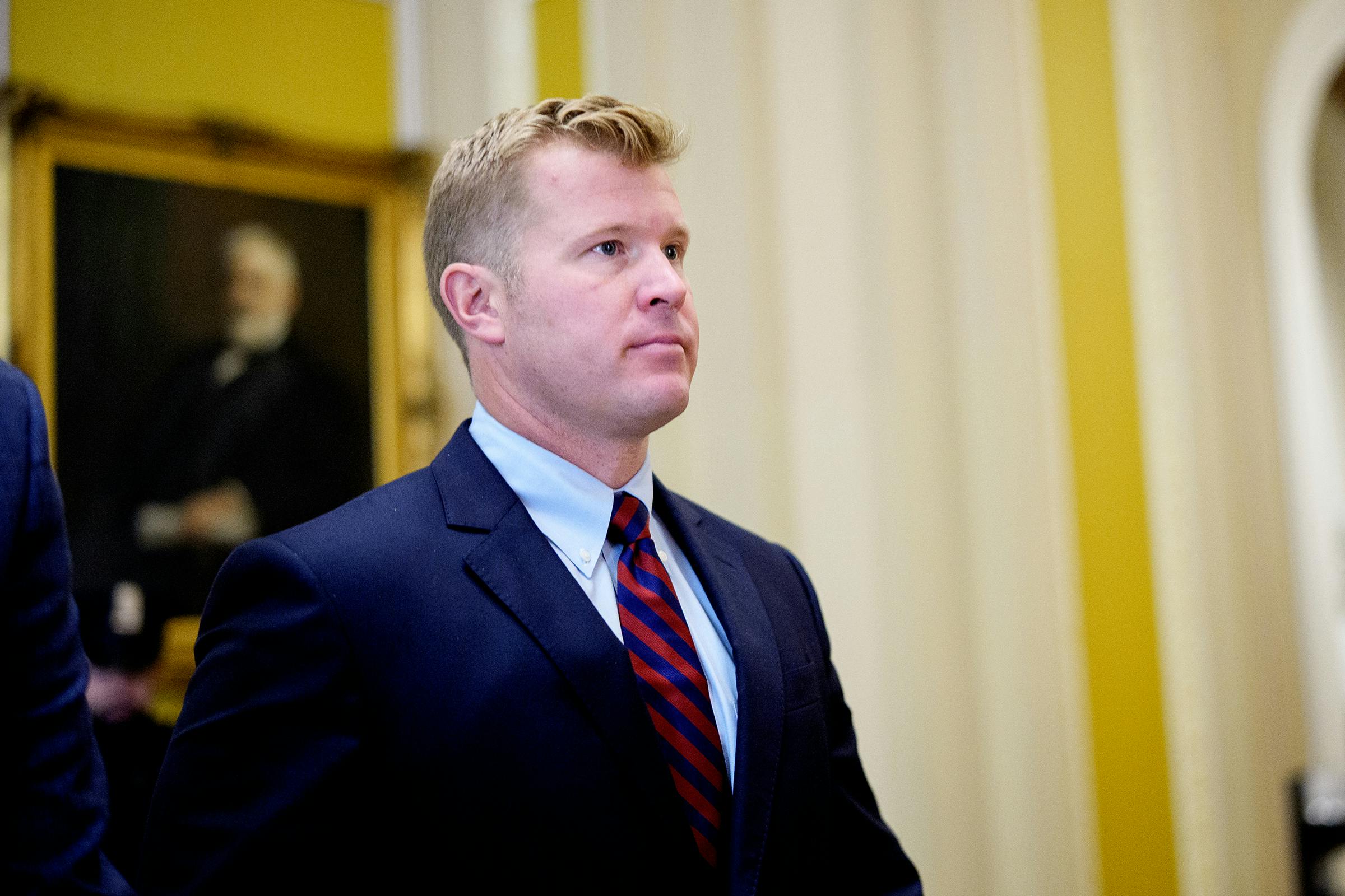 Sen. Tim Sheehy (R-MT) at the U.S. Capitol Building earlier this year.