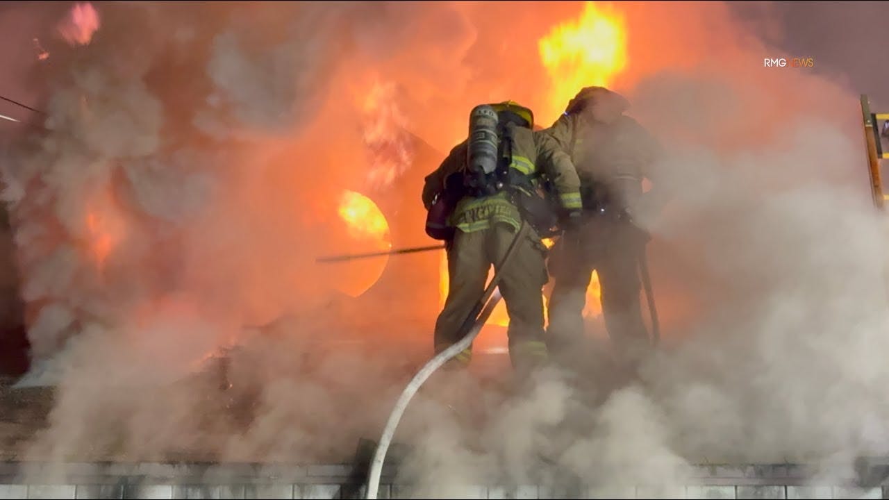 Los Angeles Firefighters Ventilate Roof of Restaurant Fire