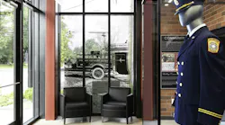 The 24/7 lobby of Arlington County, VA, Fire Department Fire Station 8 includes panels that are designed around the six community virtues that emerged from meetings that included members of the community. Artifacts that were donated by the Halls Hill community include a full dress uniform and photographs from family and department archives. An image of the original Halls Hill Volunteer Fire Department water tank aboard the back of its first engine was installed on the glass, so the community can see the fire station and members can see the community through the lens of history. The 24/7 lobby of Arlington County, VA, Fire Department Fire Station 8 includes panels that are designed around the six community virtues that emerged from meetings that included members of the community. Artifacts that were donated by the Halls Hill community include a full dress uniform and photographs from family and department archives. An image of the original Halls Hill Volunteer Fire Department water tank aboard the back of its first engine was installed on the glass, so the community can see the fire station and members can see the community through the lens of history.