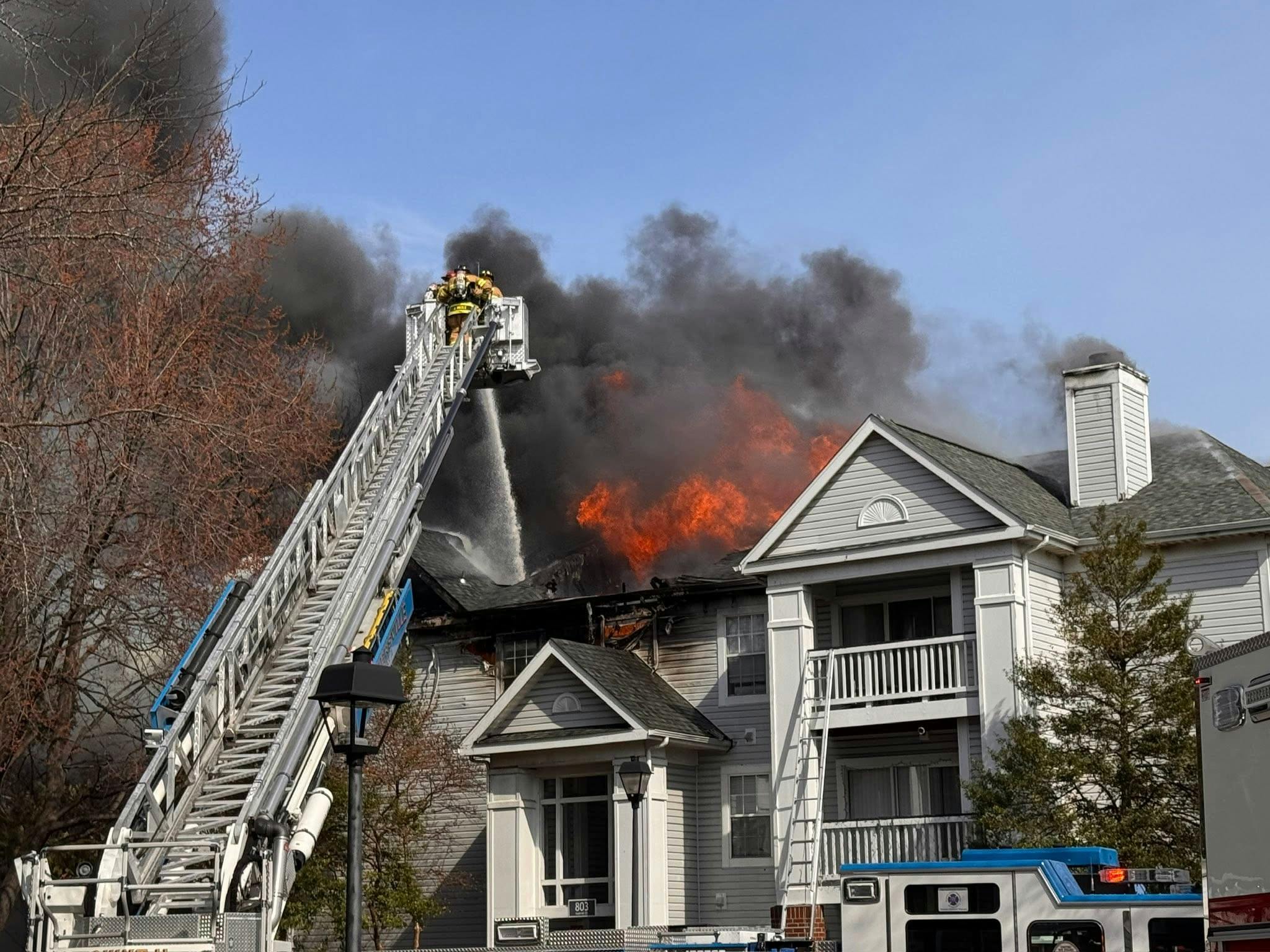 Several ladders were in operation Friday as the wind spread the flames.
