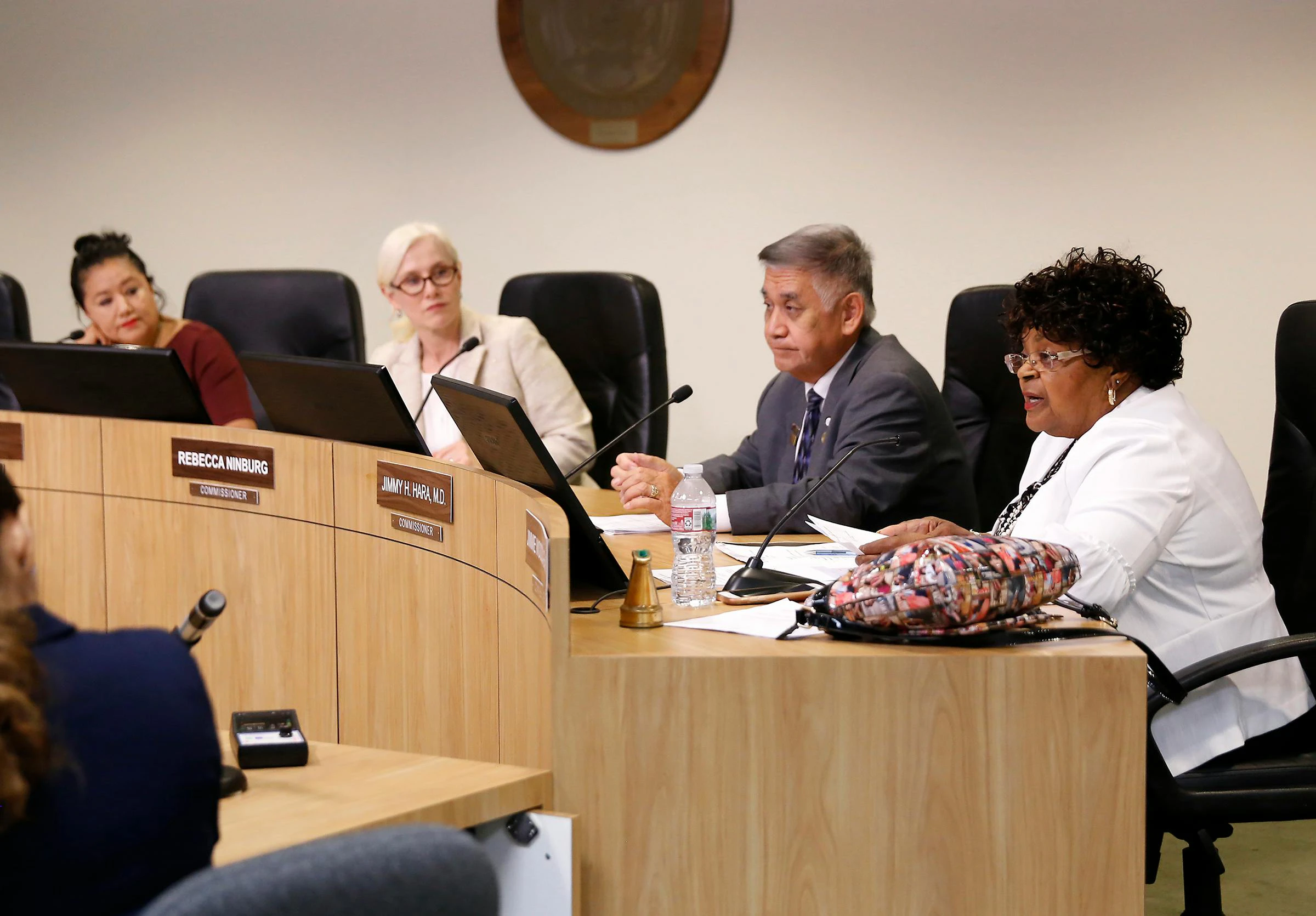 President Genethia Hudley Hayes is the latest to step down from the Los Angeles Fire Department Board of Fire Commissioners. Here is a file photo of a Los Angeles Board of Fire Commissioners meeting in August 2018.