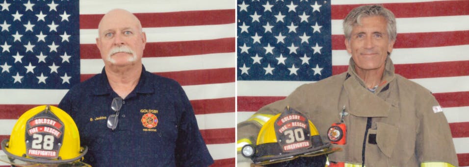 Goldsby firefighters Bryan Jenkins (left) and Todd Pendleton were killed in a tanker crash.
