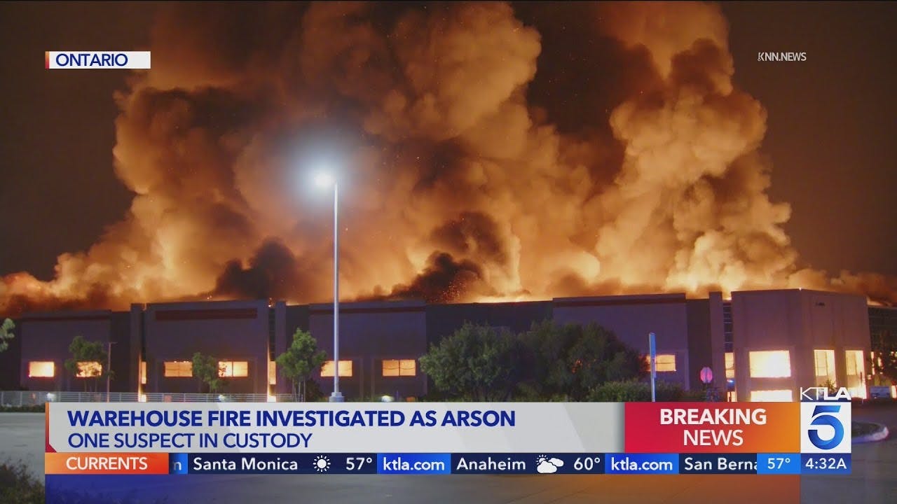 Suspect in Custody after Massive Warehouse Blaze in Ontario, CA