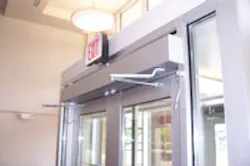 Door operators are used in variety of applications, such as this college dorm Door operators are used in variety of applications, such as this college dorm