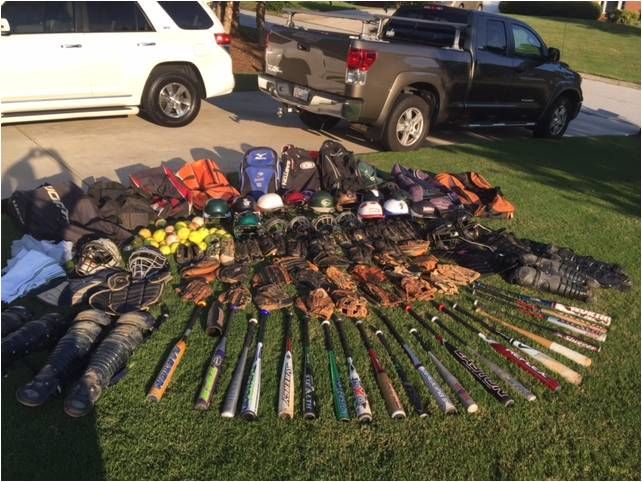 1000 balls, 150 bats, 200 mitts, 61 helmets, 40 equipment bags, and an assortment of jerseys, cleats, batting gloves, and catchers&rsquo; gear.