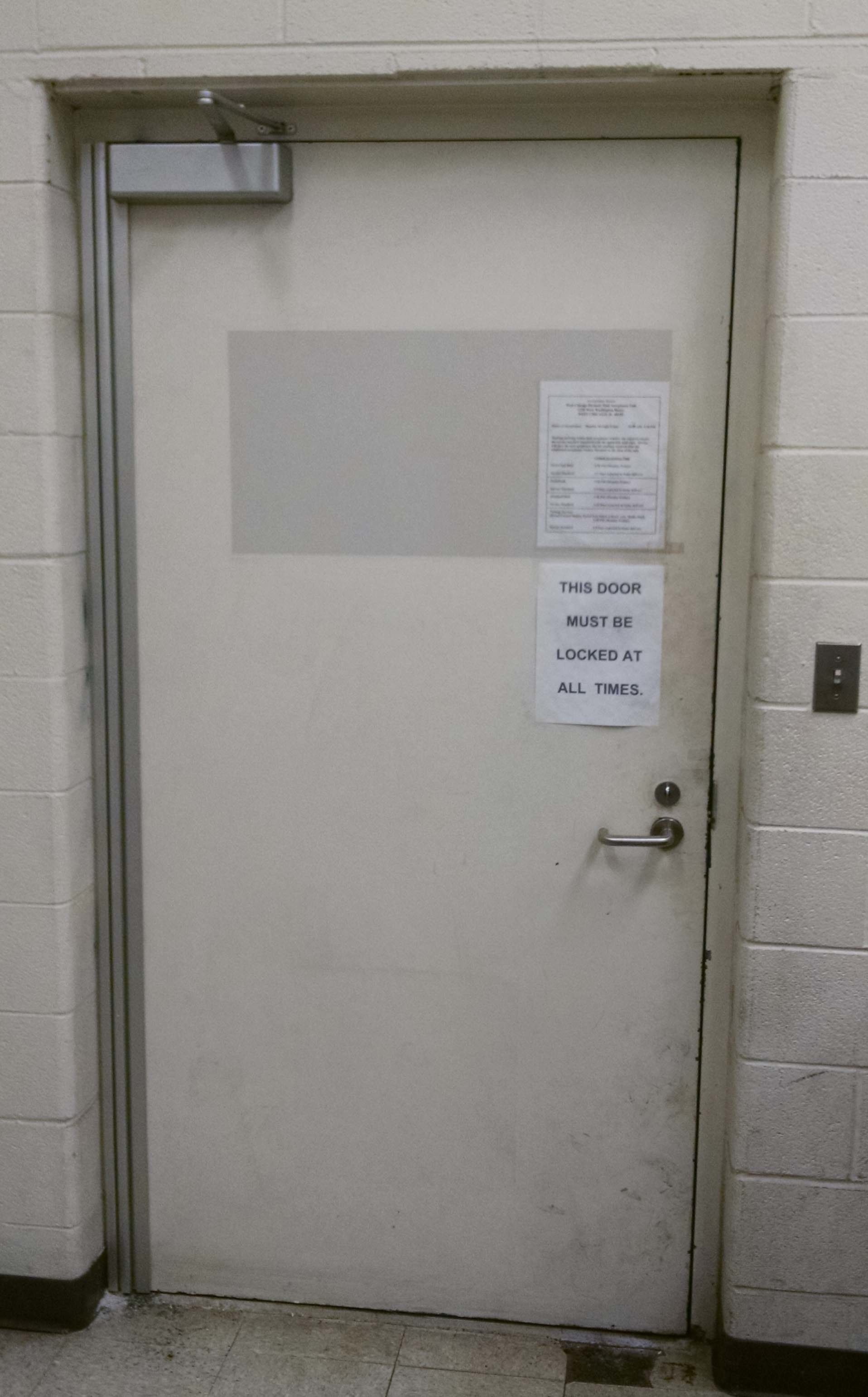 Photo 6. Bulky door now centered in frame with new continuous hinge