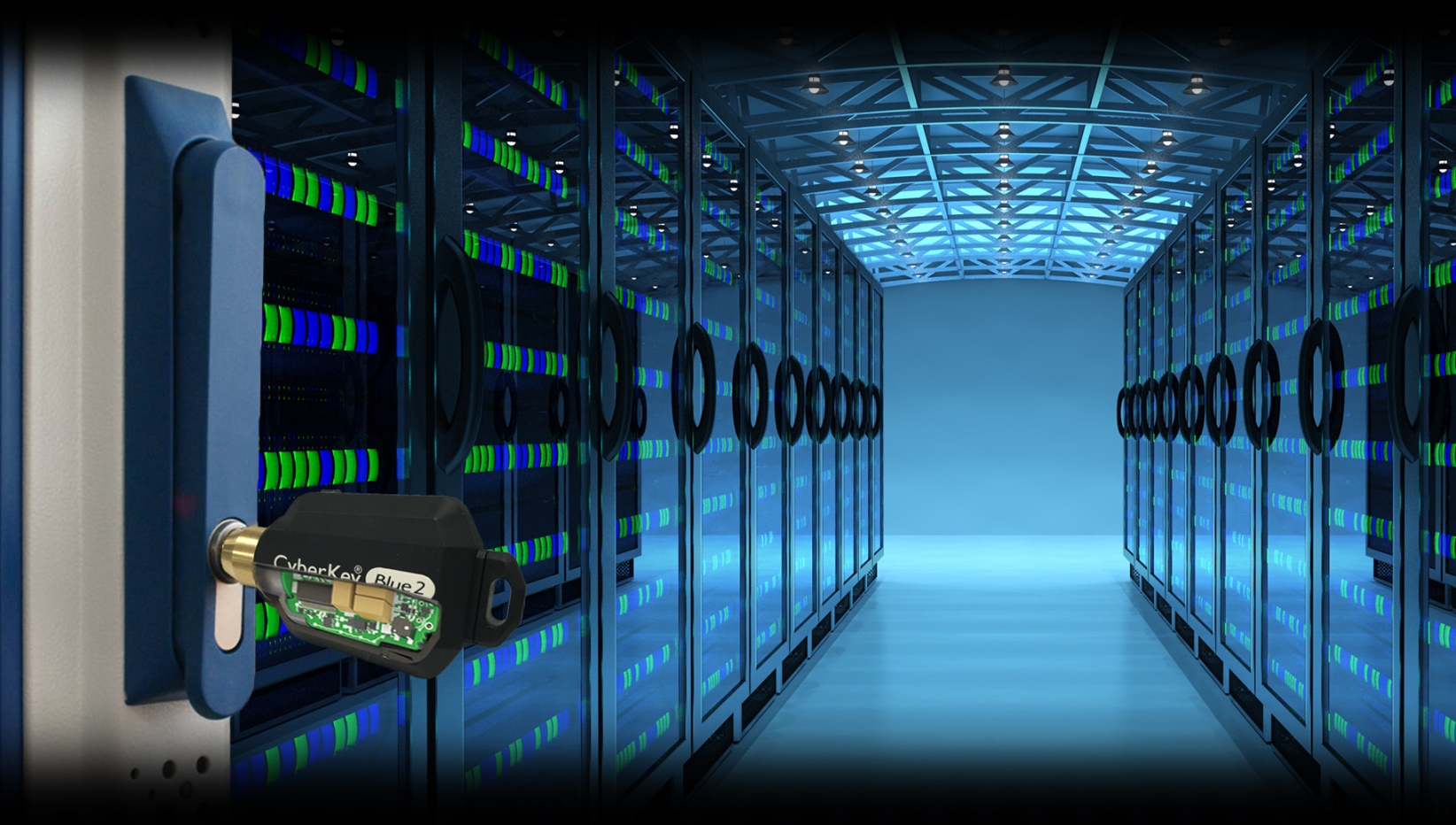 CyberLock&circledR; securing server rack handles