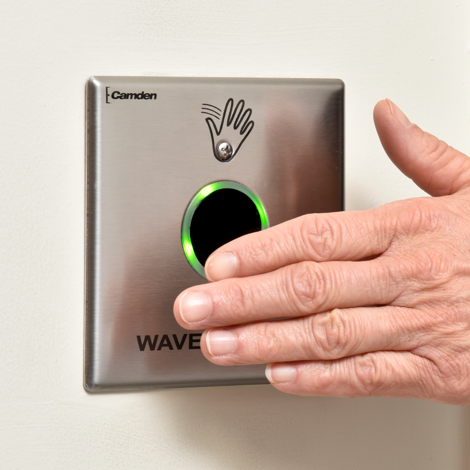 A Camden SureWave touchless switch is one of many possible solutions in the post-COVID world.