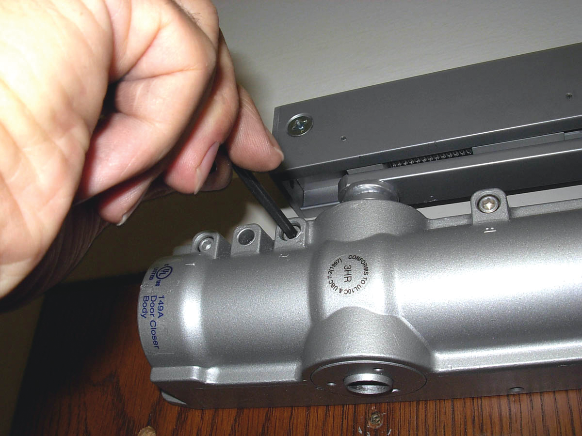 Door closers can be adjusted for backcheck position and opening and closing spring speed.