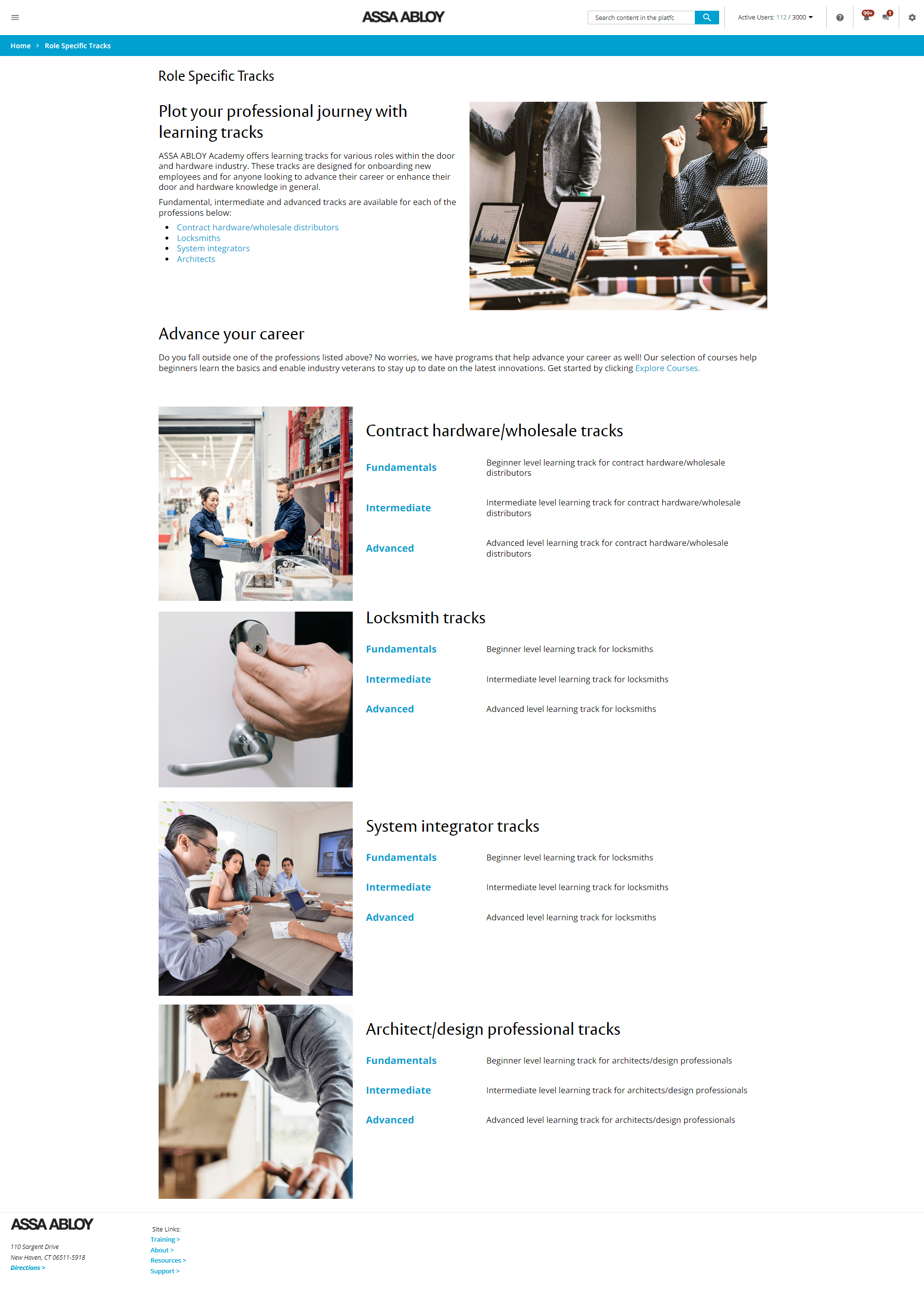 ASSA ABLOY Academy: Career Tracks page