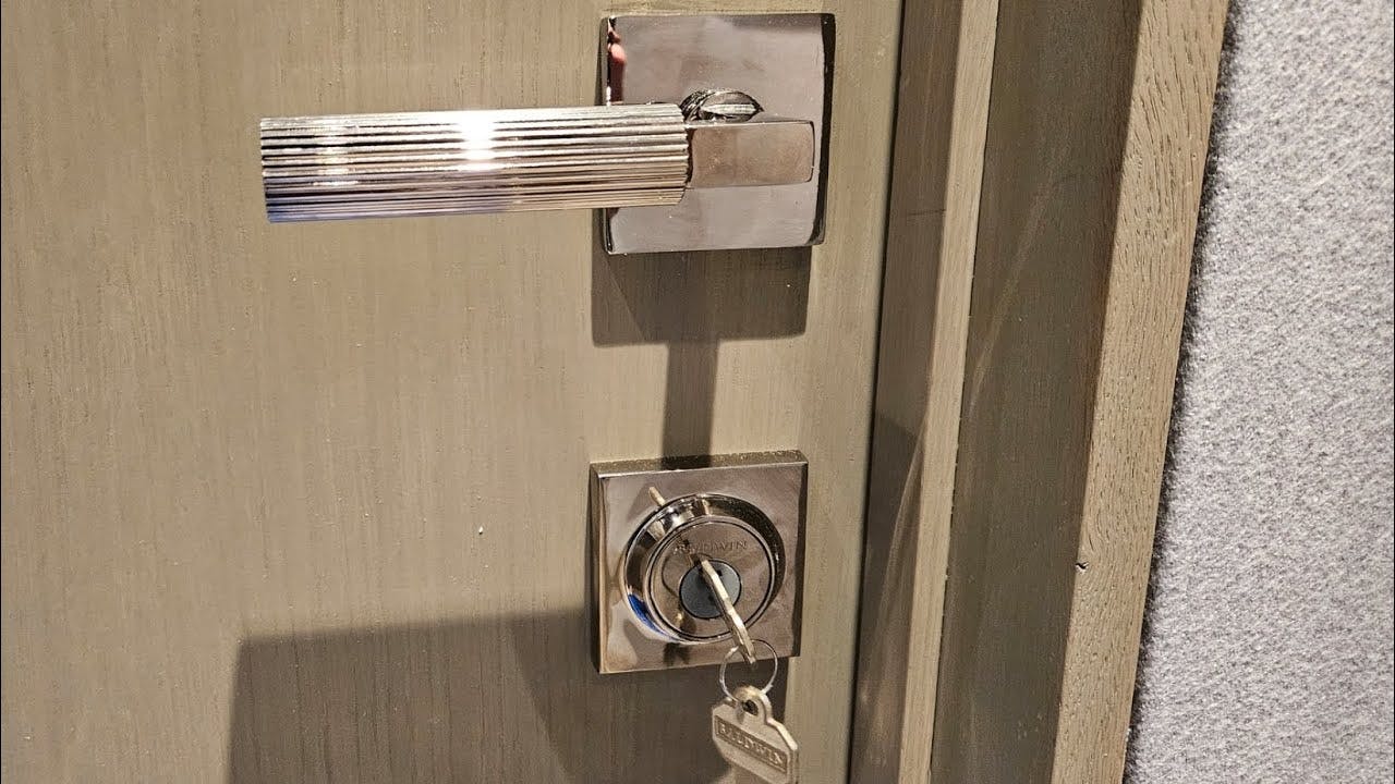 How to Install a Deadbolt Lock with the Bullseye 🎯 Jig | Framon Manufacturing on a Hardwood Door