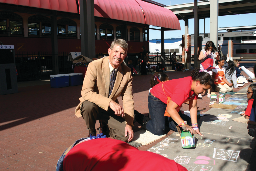 The T&rsquo;s President Dick Ruddell was among community officials who complimented the students on their drawings at the Intermodal Transportation Center and encouraged them to enter The T&rsquo;s 2011-2012 Expressions That Move You transit art contest.