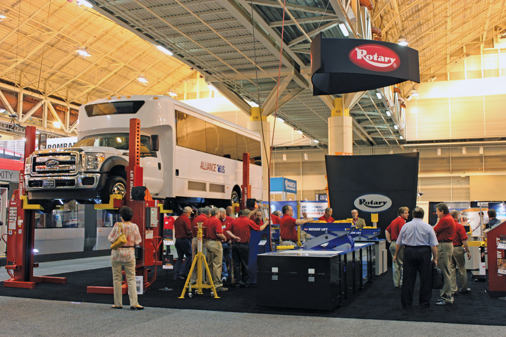 Three different lifts are on display at the Rotary Lift booth.