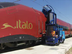 Bitimec SEP900 mobile two brush train washing machine cleaning the Italo train, dubbed the 'Ferrari on Rails.' Bitimec SEP900 mobile two brush train washing machine cleaning the Italo train, dubbed the 'Ferrari on Rails.'