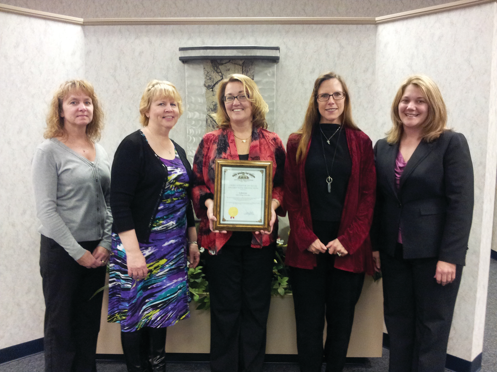 From left to right, Laketran finance team Trudy Vilcheck, Terri Goodson, Lisa Colling, CFO Stephanie Cull, and Michelle Stys, Auditor of State staff