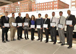 Massachusetts Bay Commuter Railroad (MBCR) awarded Train Service Engineer Certifications to a class of ten. Massachusetts Bay Commuter Railroad (MBCR) awarded Train Service Engineer Certifications to a class of ten.