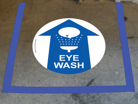The new floor marking tape kit for eye wash stations is made with pre-cut strips of Superior Mark floor tape.