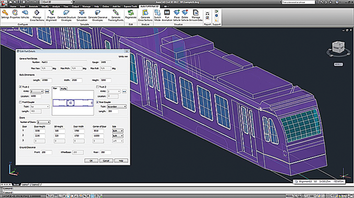 Recreate a project design vehicle that reflects manufacturer specifications in AutoTURN Rail 3D. Attach manufacturer&rsquo;s static and dynamic envelopes, and any user defined vehicle envelopes (e.g. for maintenance and construction tolerances) to the vehicle - the software uses these to generate clearance envelopes.