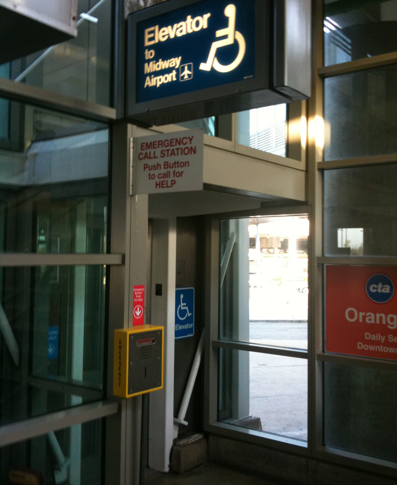 An emergency phone is installed along the Chicago Transit Authority's Orange Line at Midway Airport.